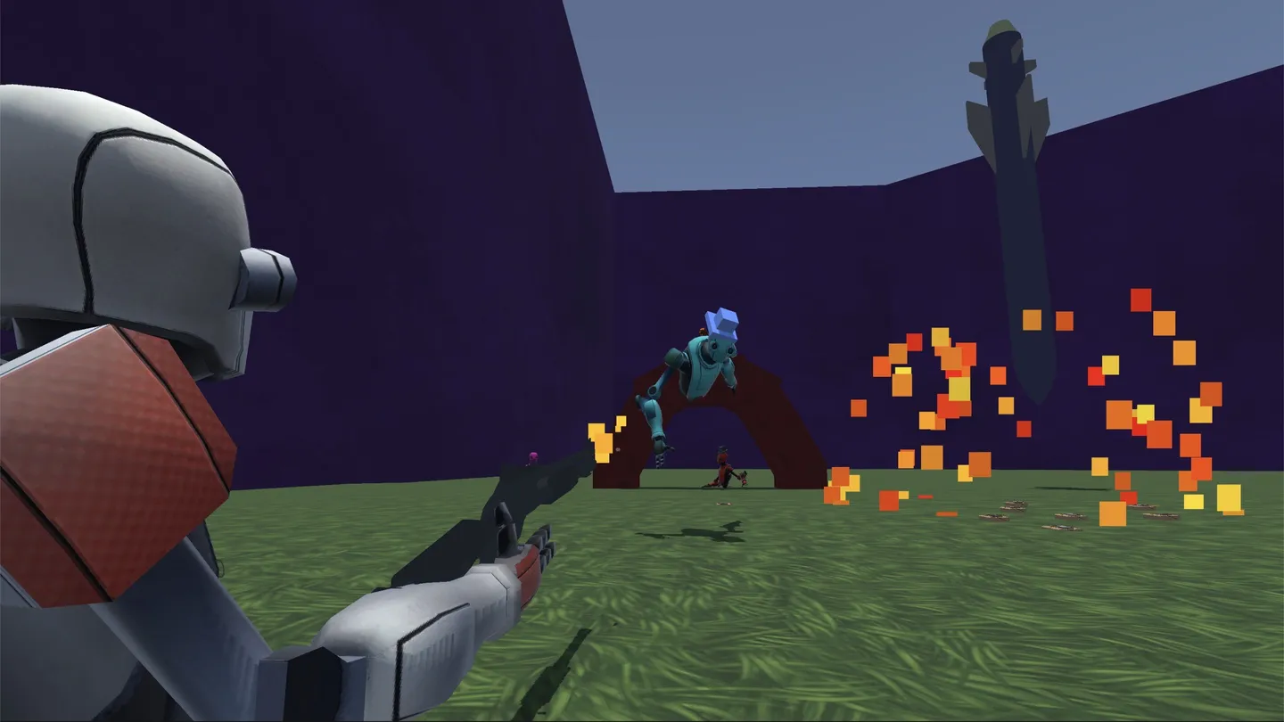 A Gorilla Game player using a fireball in an open arena